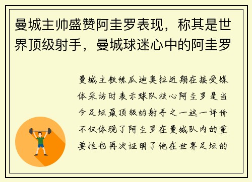曼城主帅盛赞阿圭罗表现，称其是世界顶级射手，曼城球迷心中的阿圭罗